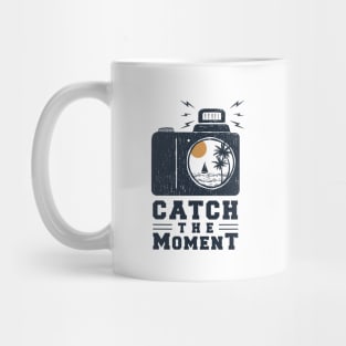 Camera With Beach View. Catch The Moment. Double Exposure Style. Motivational Quote Mug